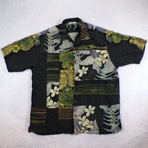 Tommy Bahama 100% Silk Button Up Shirt Black Floral Print, Men's Size M